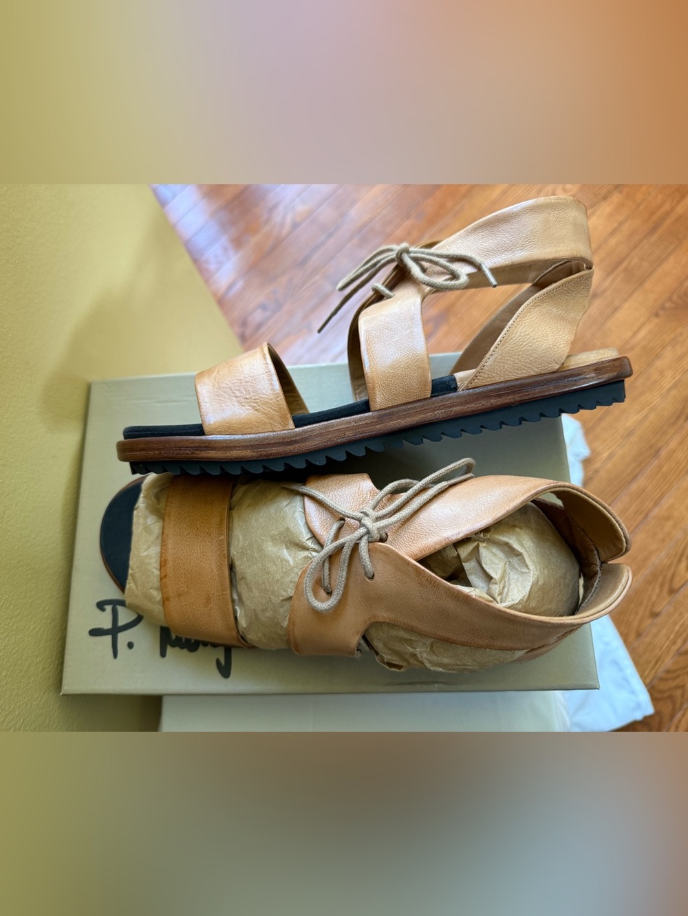 P. MONJO Women’s Tan Leather Lace-up Sandal, Sz EU41/US 10-10.5M, NWT